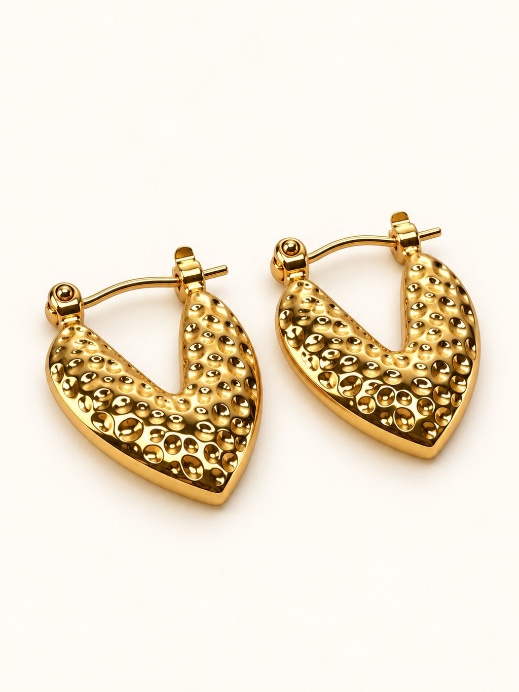 Golden Hammered Heart Hoops