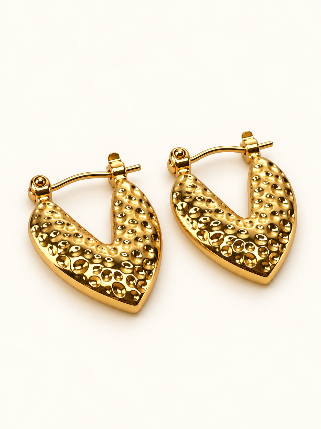 Golden Hammered Heart Hoops