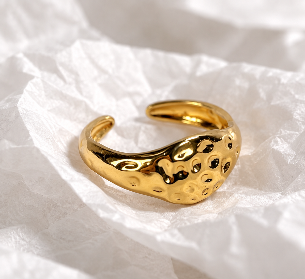 Golden Hammered Statement Ring