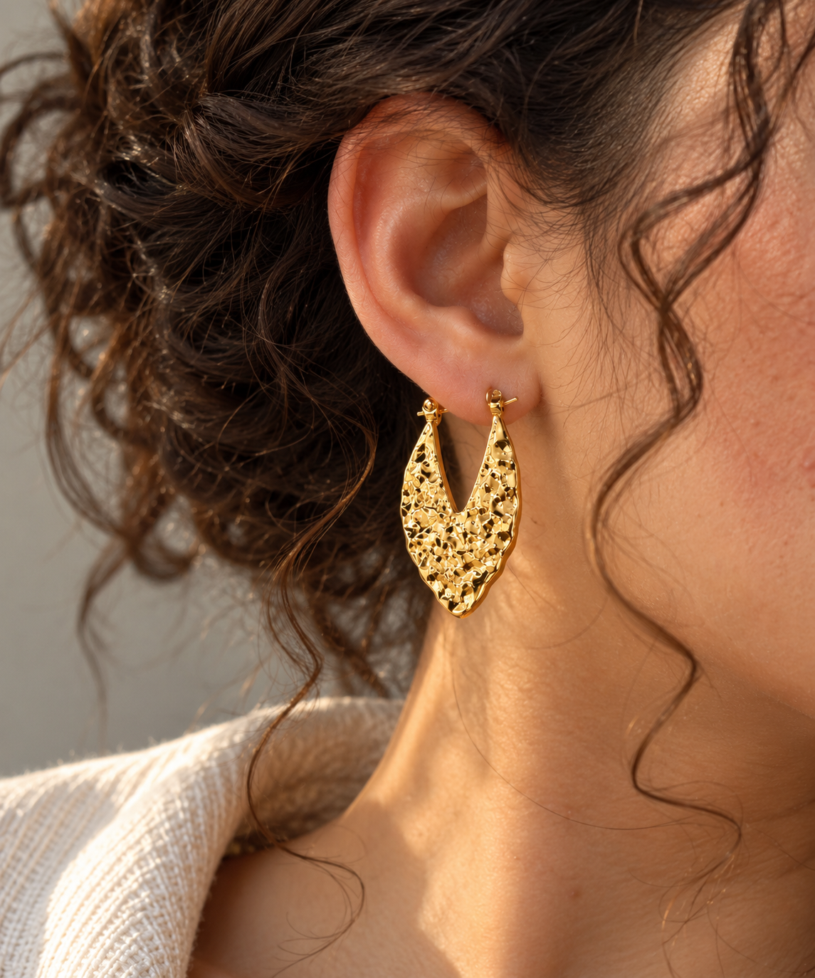 Golden Hammered Teardrop Earrings