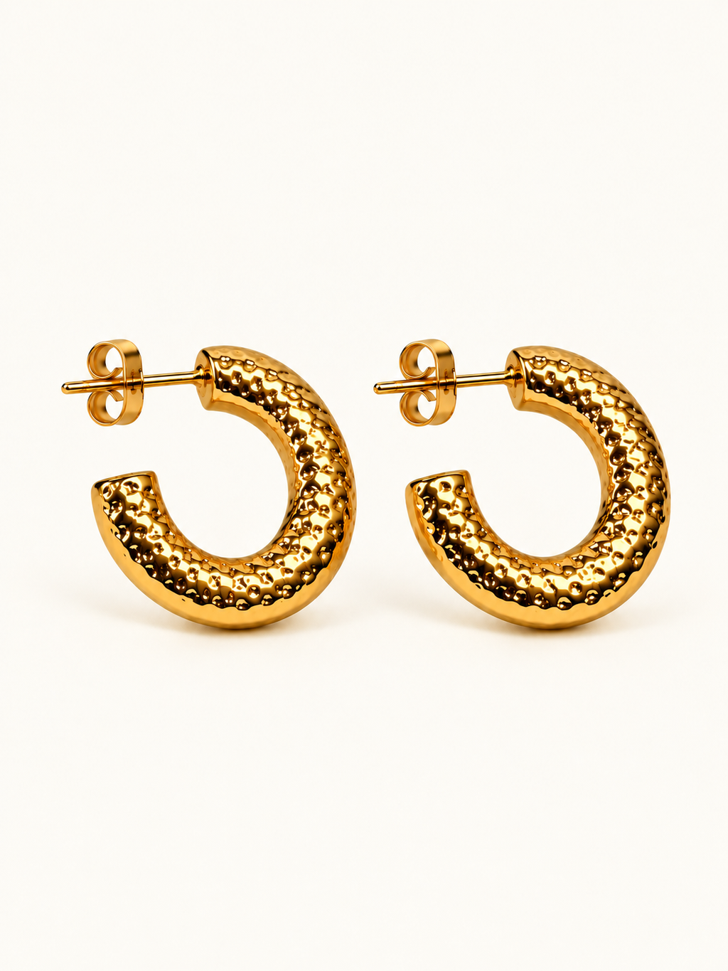 Golden Hammered Open Hoop Earrings