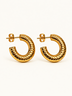Golden Hammered Open Hoop Earrings