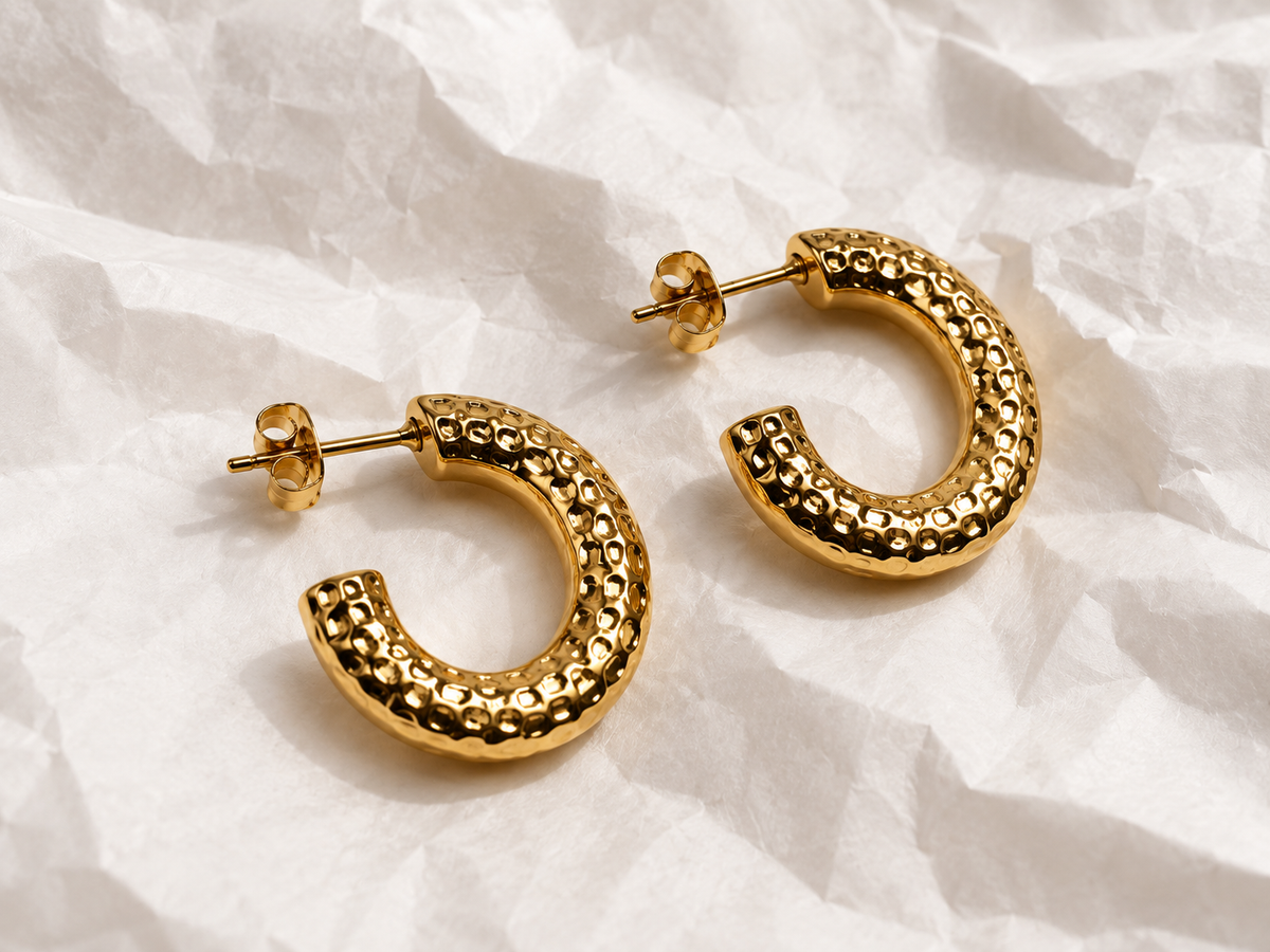 Golden Hammered Open Hoop Earrings