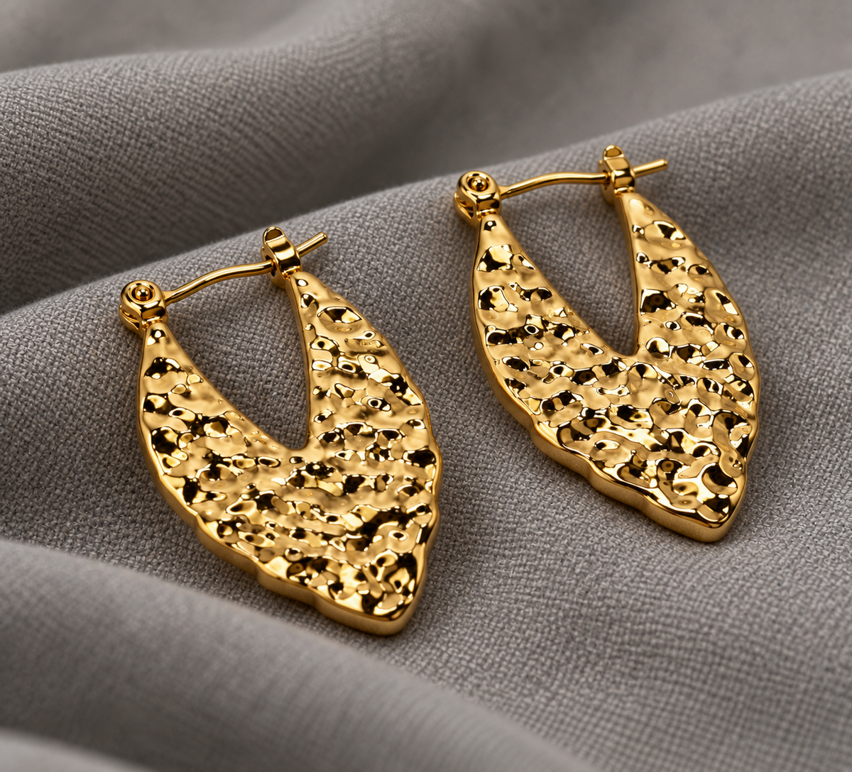 Golden Hammered Teardrop Earrings