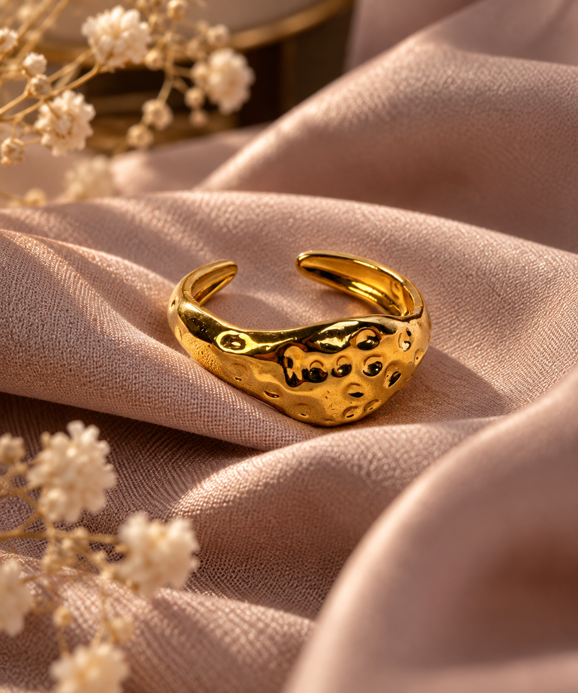 Golden Hammered Statement Ring