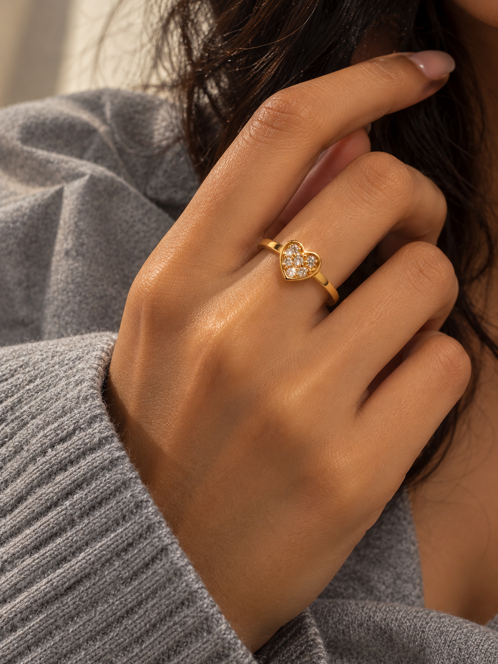 Golden Crystal Heart Ring