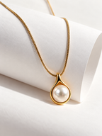 Golden Pearl Teardrop Necklace