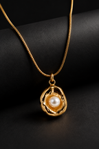 Golden Pearl Halo Necklace