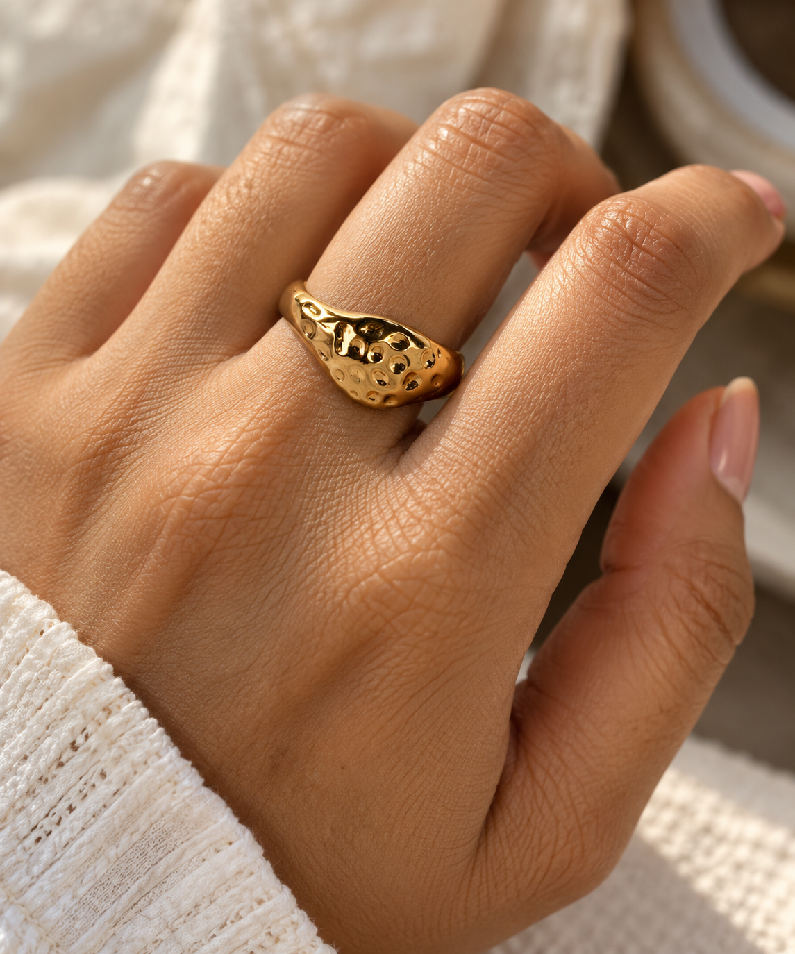 Golden Hammered Statement Ring