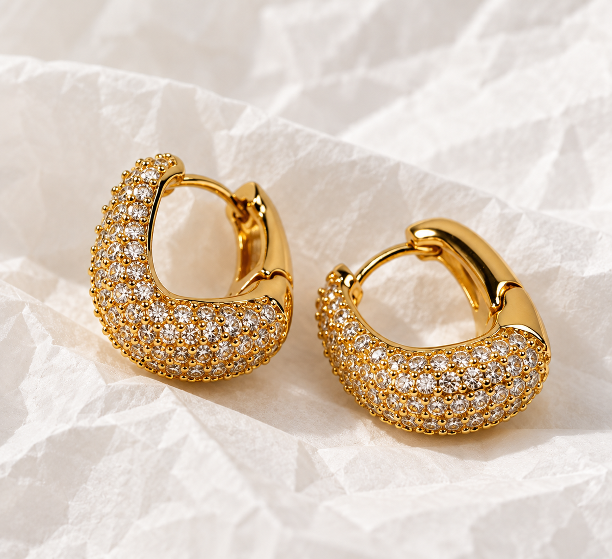 Golden Crystal Heart Hoop Earrings