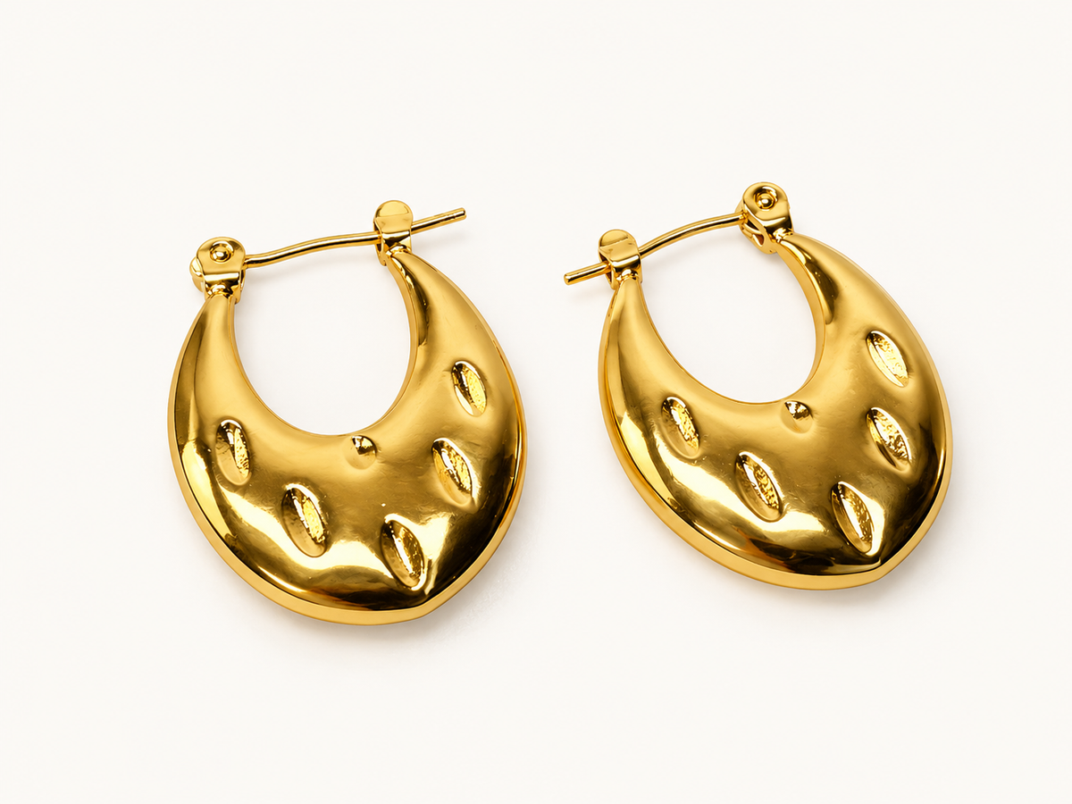 Golden Sculpted Teardrop Hoops