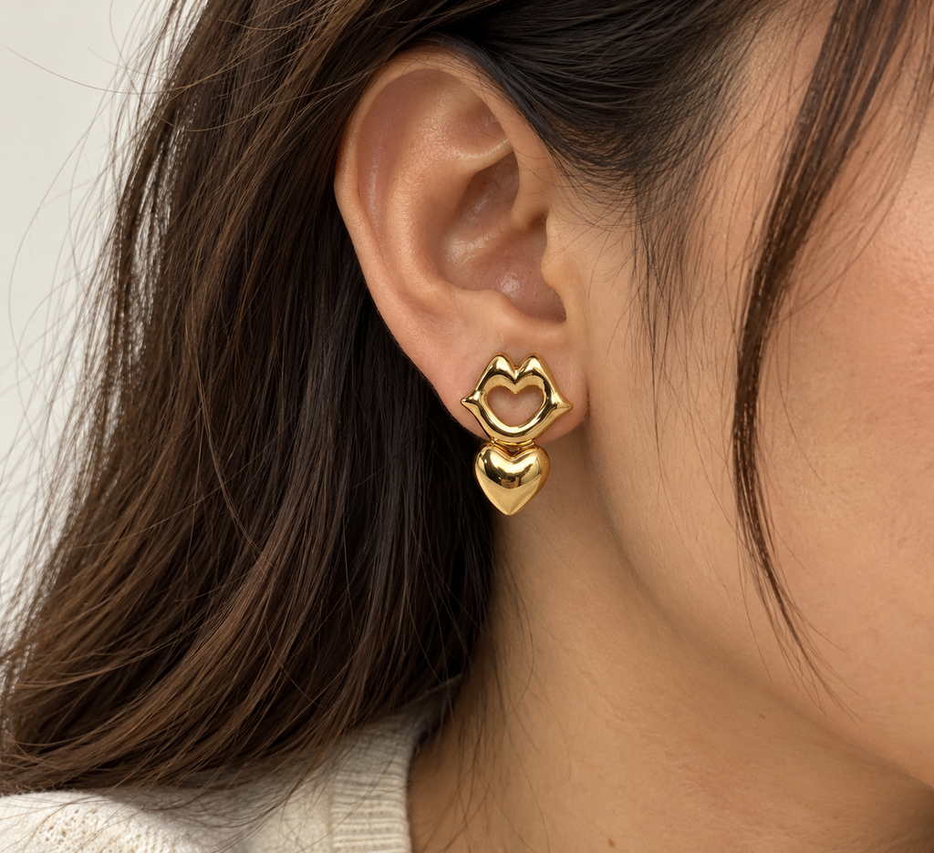 Golden Outline Heart Stud Earrings