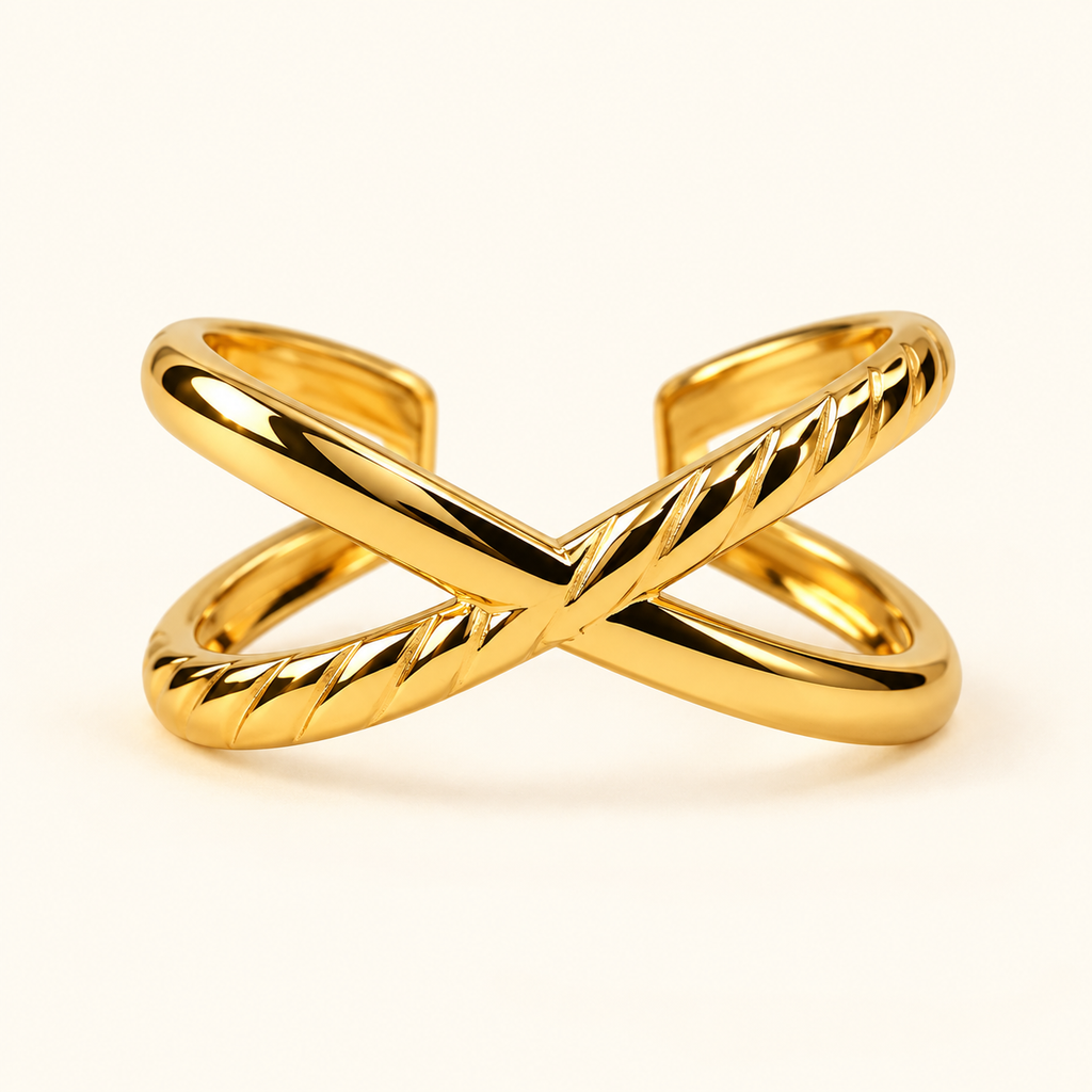 Golden Crossed Texture Ring