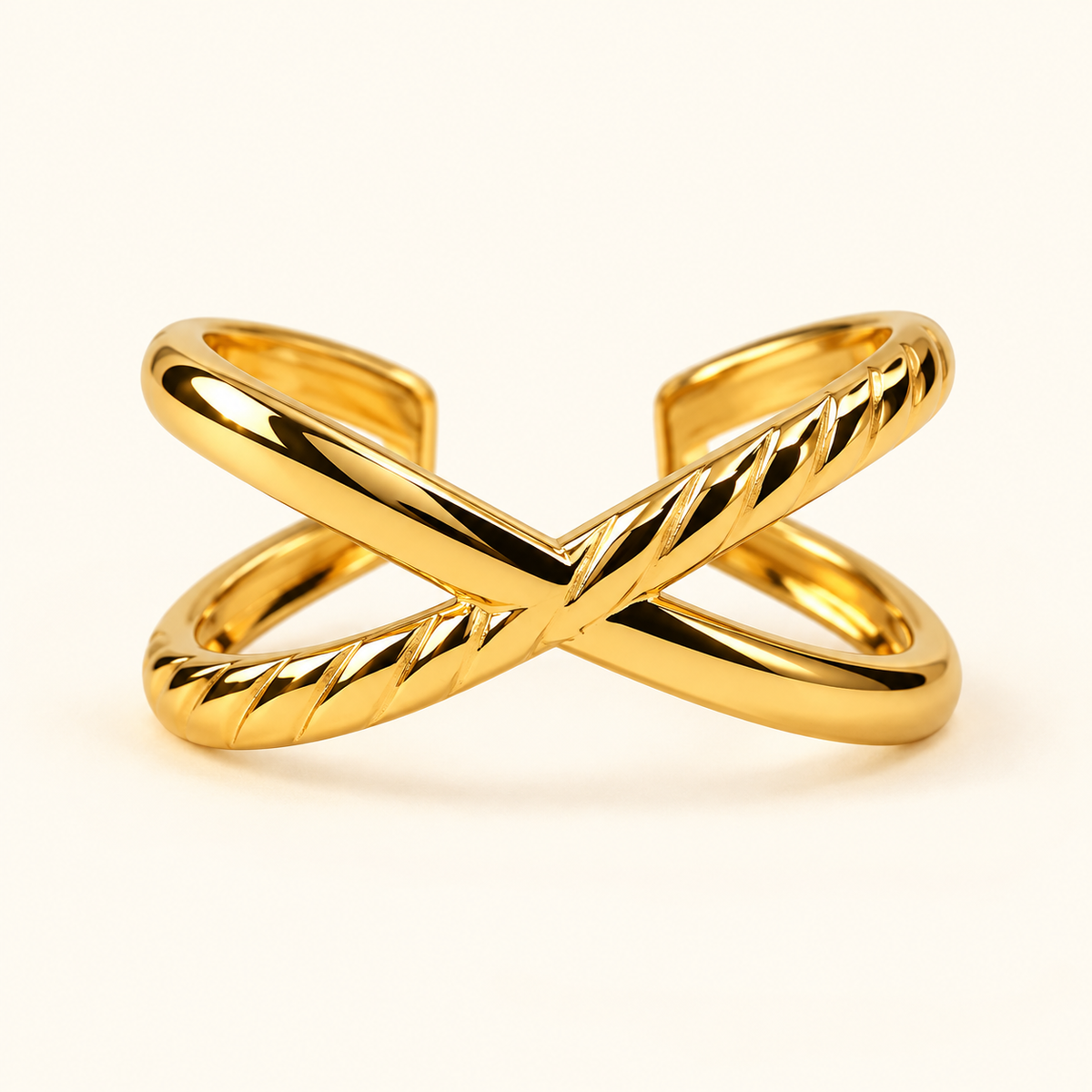 Golden Crossed Texture Ring