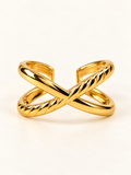 Golden Crossed Texture Ring