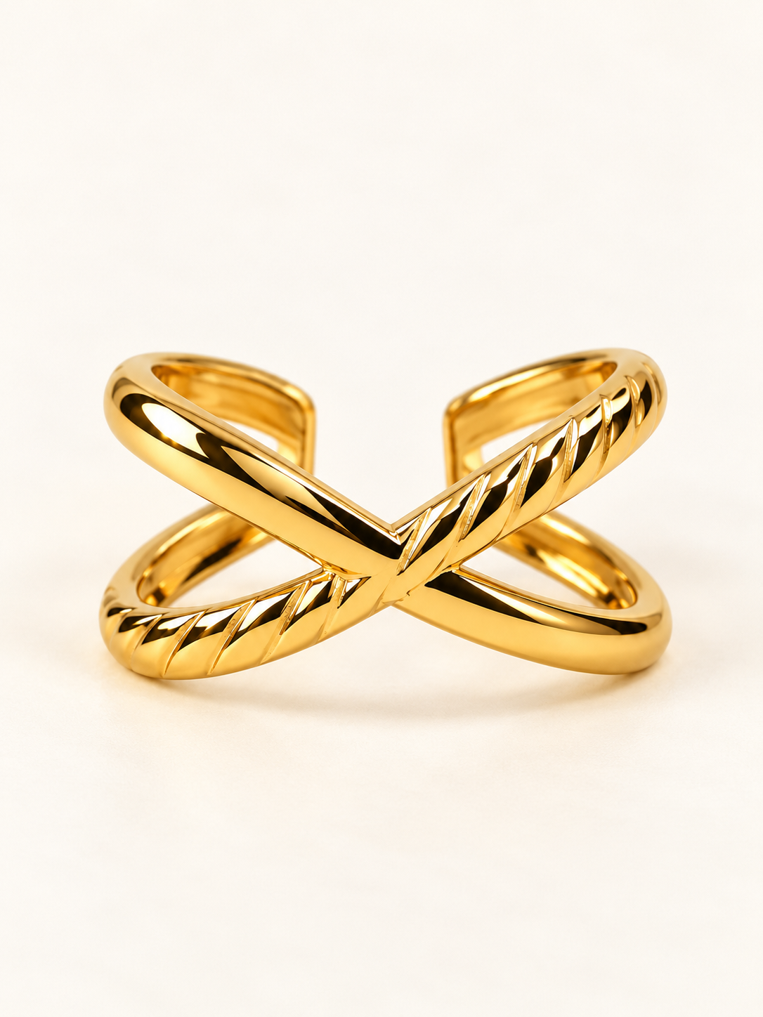 Golden Crossed Texture Ring