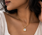 Golden Emerald Cut Pendant Necklace
