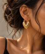 Golden Hammered Heart Hoops