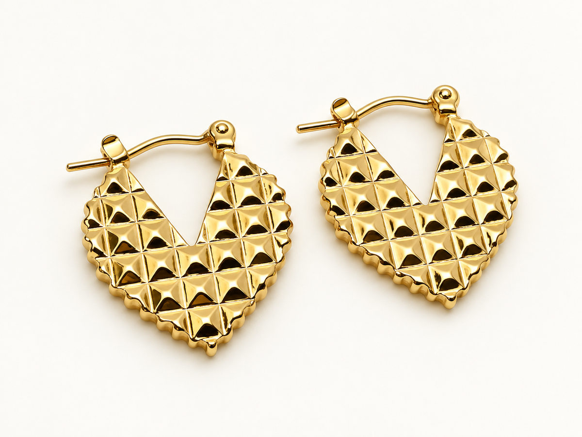 Golden Geometric Heart Earrings