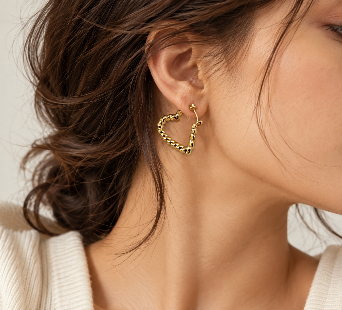 Golden Twisted Heart Hoops
