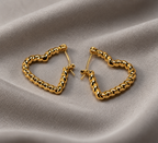 Golden Twisted Heart Hoops